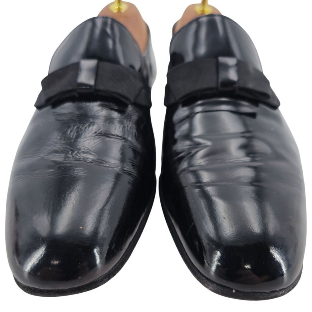Bruno Magli Formal Opera Dress Shoes Men 7 Black Leather Tuxedo Bow Loafer Italy - Picture 2 of 12
